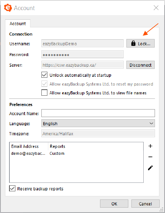 Verrouillage de l'interface de sauvegarde