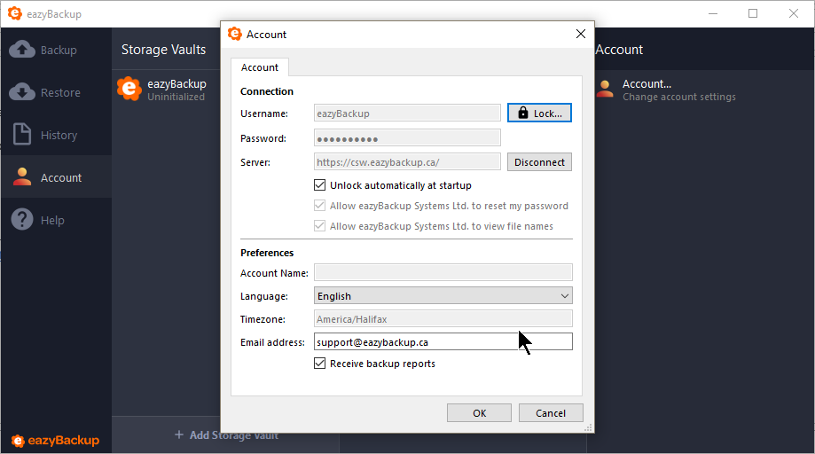 eazyBackup how to change email